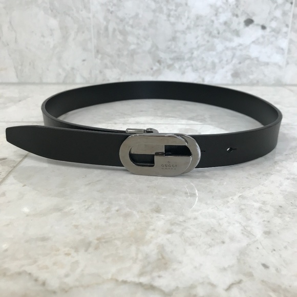 GUCCI Black Belt with Chrome Buckle Thin 1\